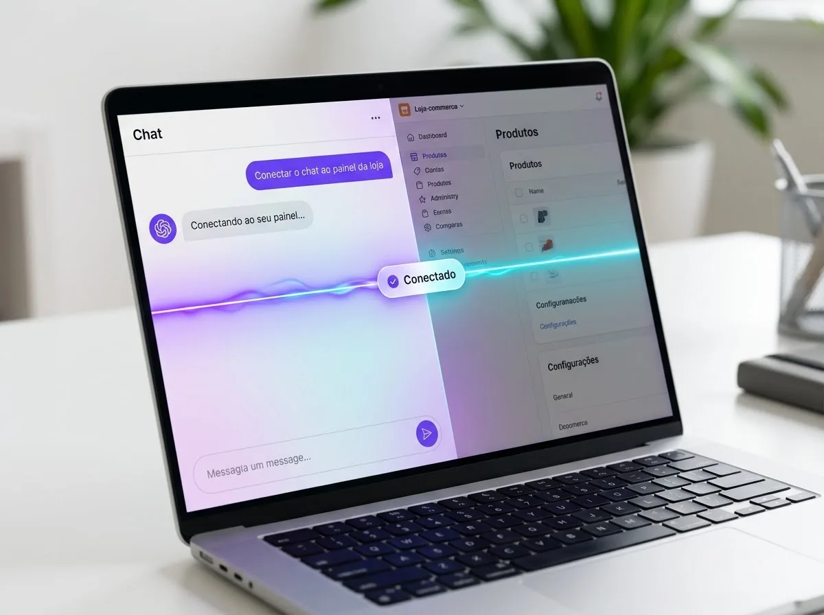 Chat de IA conectado ao painel da loja no notebook